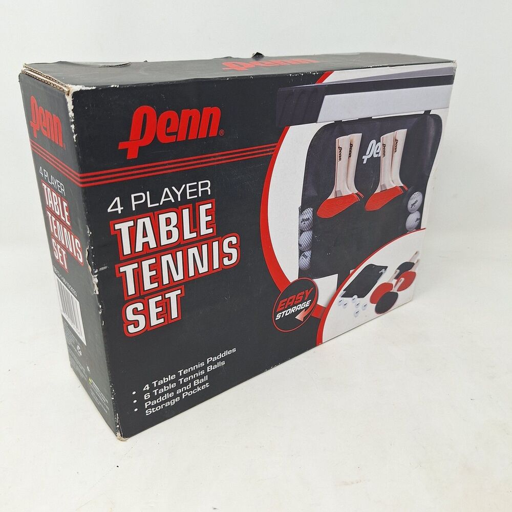 Penn 4 Player Table Tennis Game Ping Pong Set Paddles 6 Balls Storage Pocket
